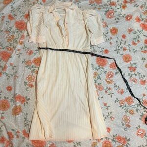 Vintage 60s  ivory striped nightgown dress with pearl buttons size Medium